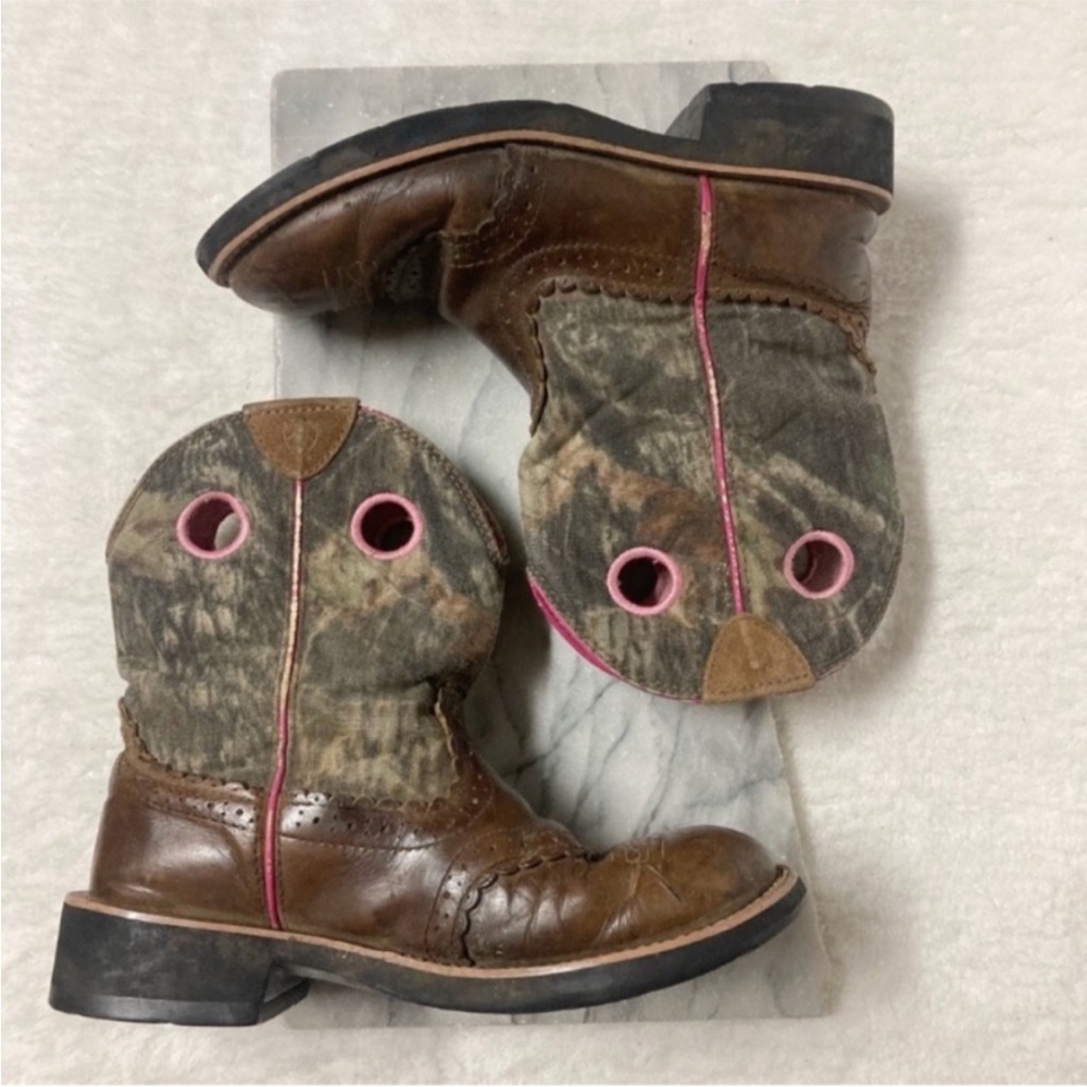 Ariat Fatbaby Cowboy Cowgirl Boots Calf Height Brown Pink Western Size 7.5